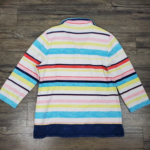 T by Talbots Striped Quarter Zip Pullover Sz XL Coastal Grandmother Preppy - Picture 8 of 9